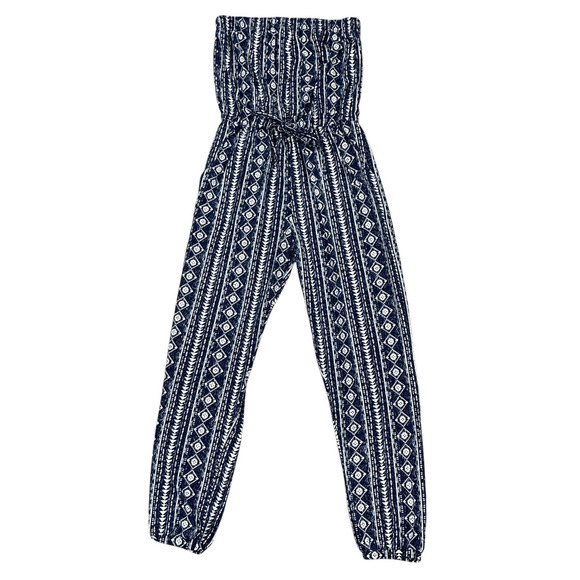 Bobbie Brooks Strapless Pull Up Jumpsuit Medium Jogger Elastic Tie Waist Boho - Picture 1 of 10